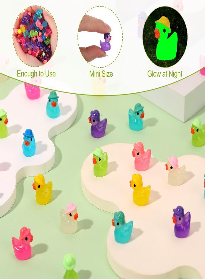 GGSTDDUP 80 Pack Luminous Mini Resin Ducks, Mini Ducks Tiny Duck Miniature Duck Figures Wearing Hat, Glow in The Dark DIY Crafts Cake Decor for Micro Landscape Dollhouse Garden (8 Colors) - Image 3